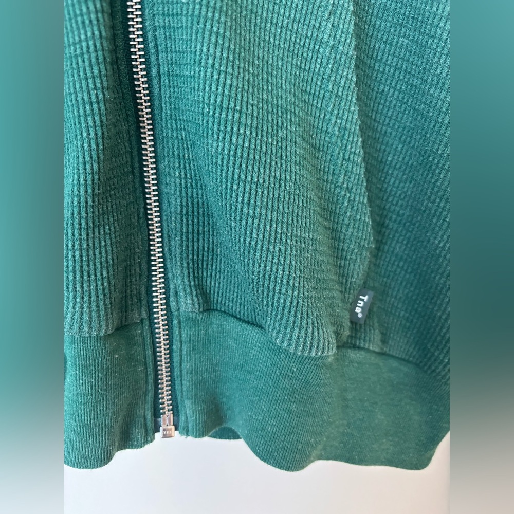 TNA Waffle Knit Full Zip Hoodie Women L Green Cotton Blend Crop Athleisure 408 - Picture 3 of 4